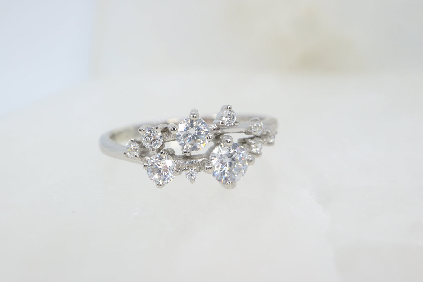 Unique Moissanite  Twig Ring Cluster Ring Sterling silver Band,Stacking Band Snowflake -Dainty Promise Star Anniversary gift