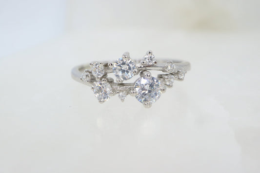 Unique Moissanite  Twig Ring Cluster Ring Sterling silver Band,Stacking Band Snowflake -Dainty Promise Star Anniversary gift