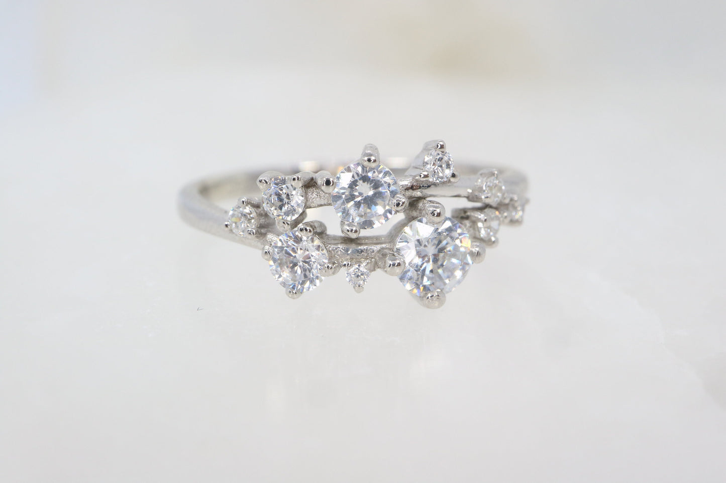 Unique Moissanite  Twig Ring Cluster Ring Sterling silver Band,Stacking Band Snowflake -Dainty Promise Star Anniversary gift