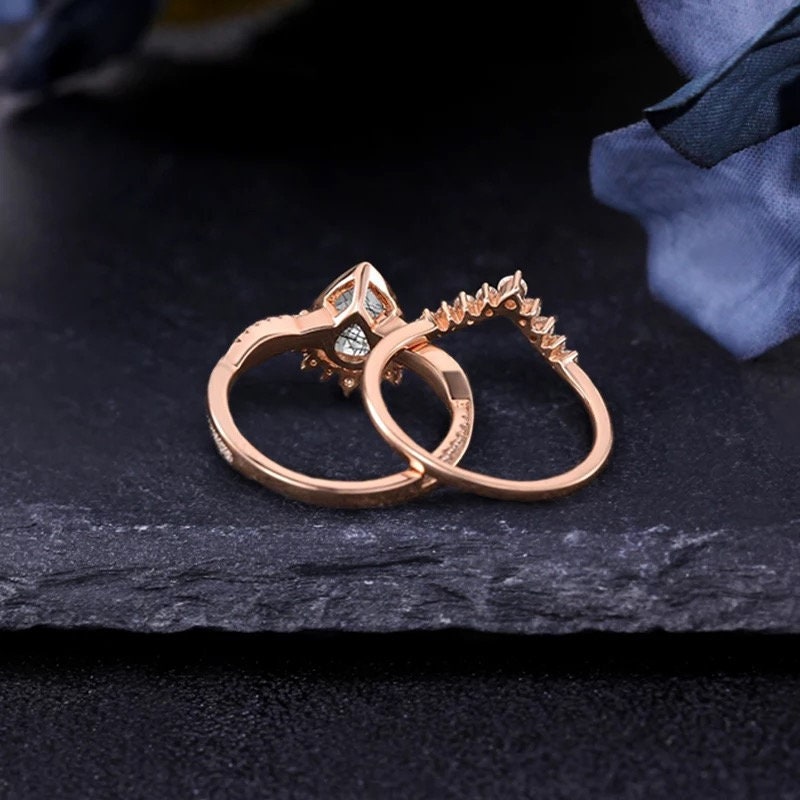 14k yellow gold black quartz ring set