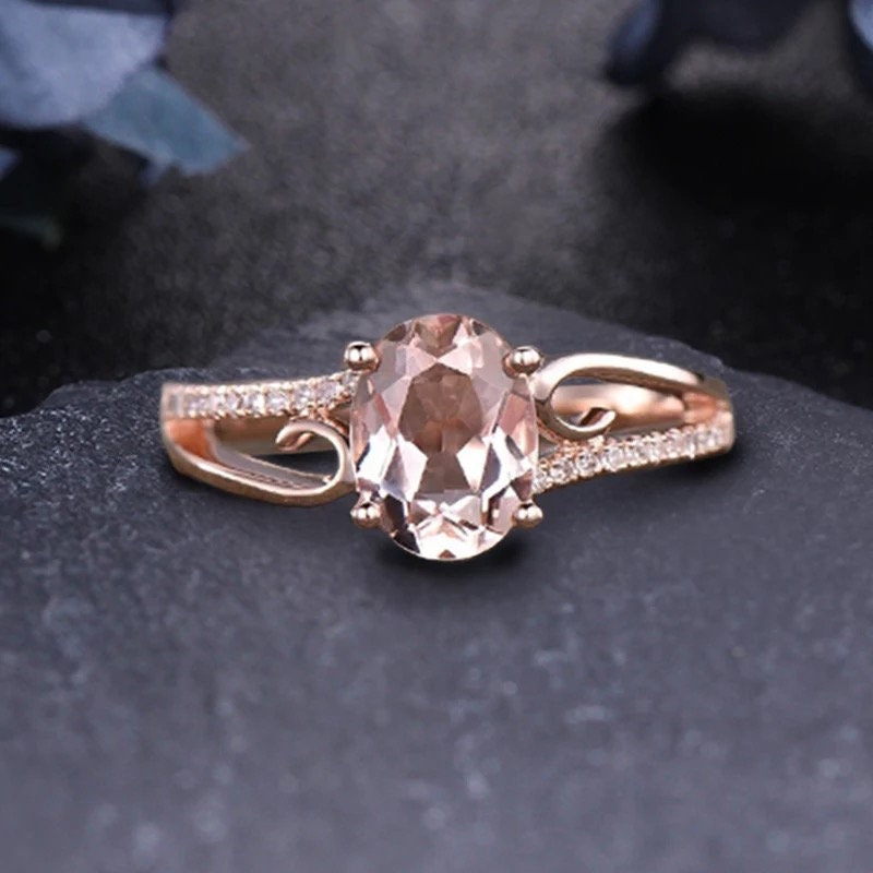 14k gold morganite engagement ring, 14k Gold Morganite Engagement Rings,Unique Morganite Anniversary Rings