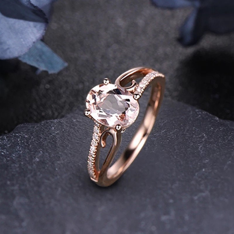 14k gold morganite engagement ring, 14k Gold Morganite Engagement Rings,Unique Morganite Anniversary Rings