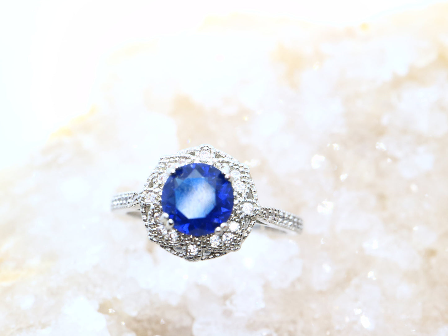 Hollow Rose flower shape cut engagement ring, Lab created  sapphire and diamond  ring, Vintage Diamonds Ring