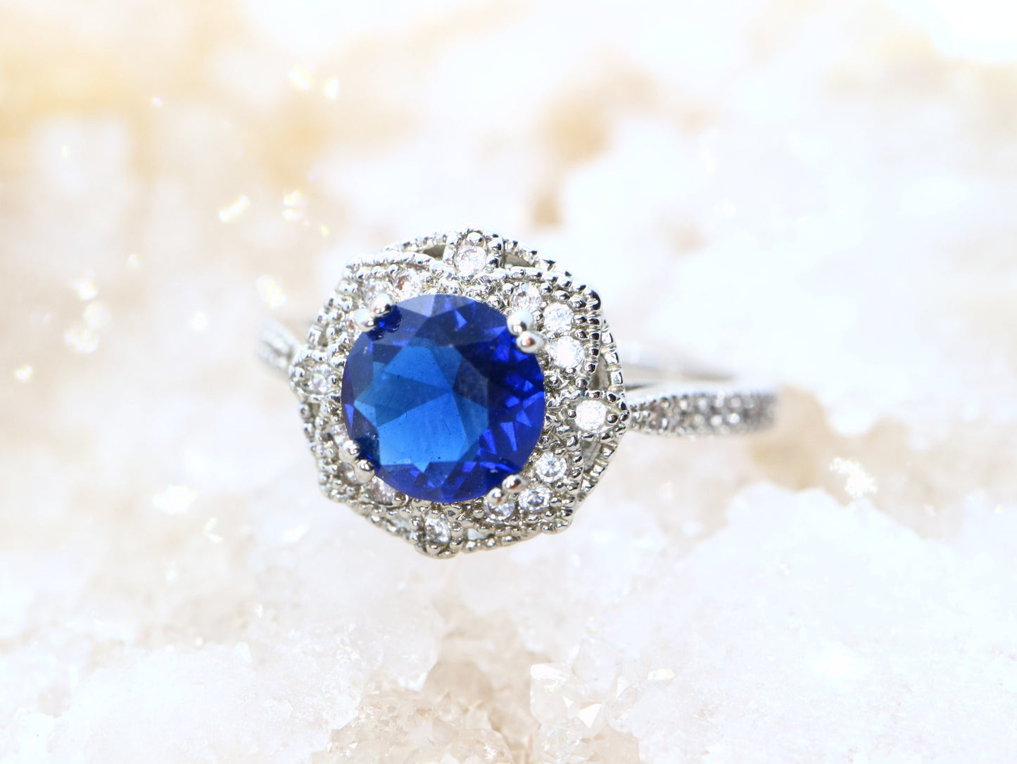 Hollow Rose flower shape cut engagement ring, Lab created  sapphire and diamond  ring, Vintage Diamonds Ring