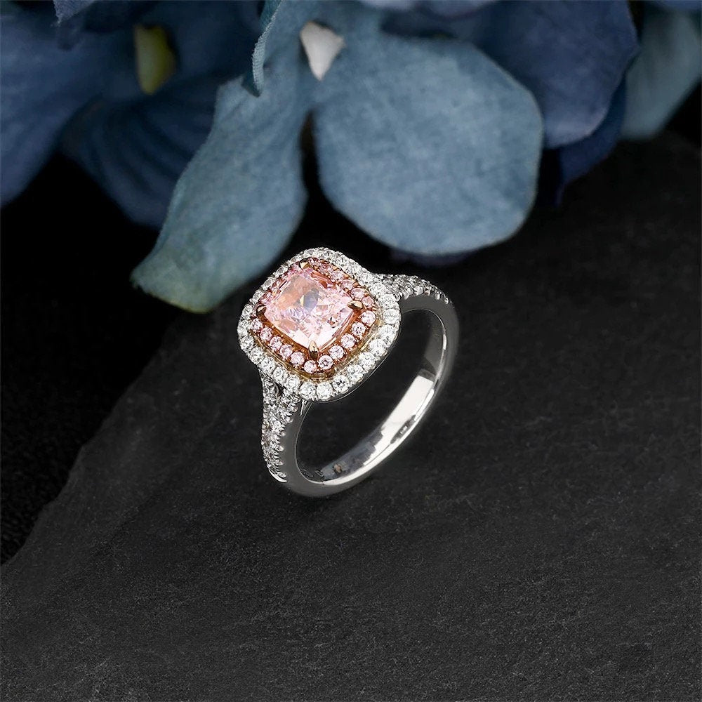 925 sterling silver 1.1 CT Cushion Cut Pink zircon ring, Women gift, Party wedding Eternity