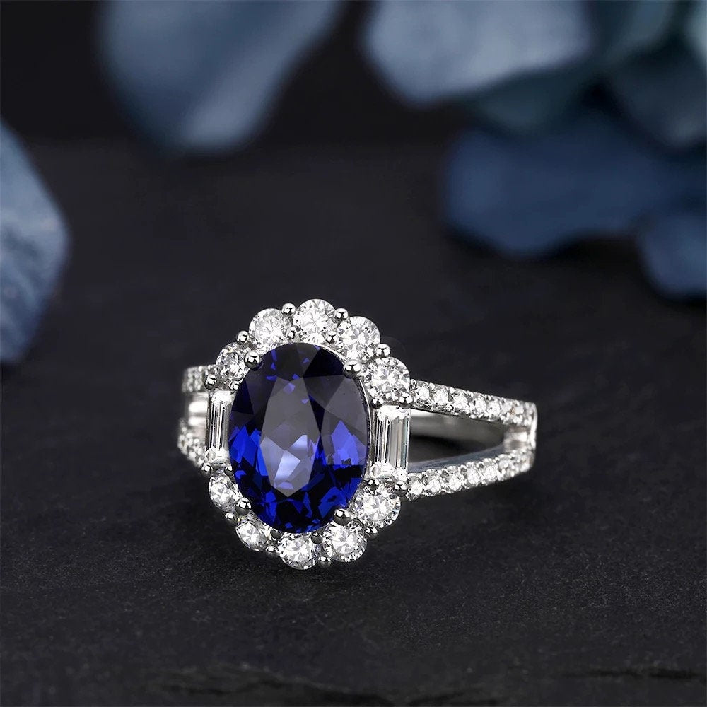 Oval cut lab  created sapphire engagement ring, oval cut sapphire engagement ring