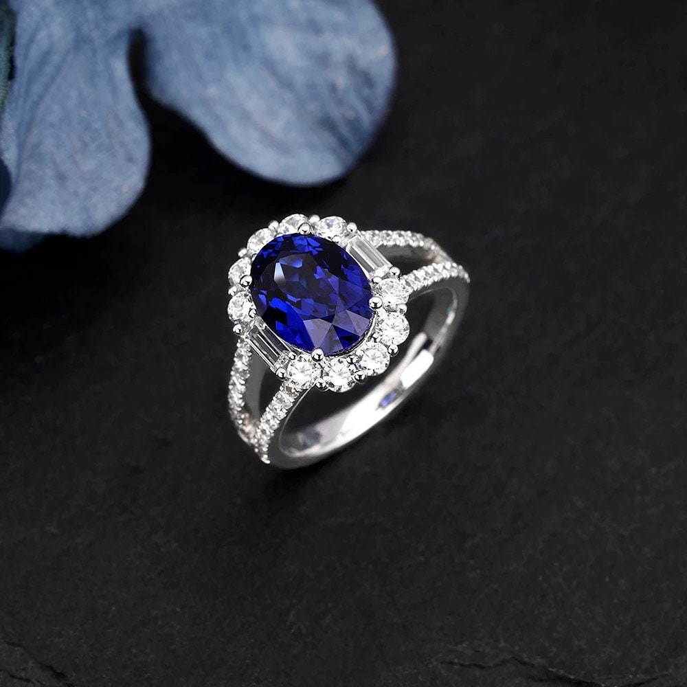 Oval cut lab  created sapphire engagement ring, oval cut sapphire engagement ring