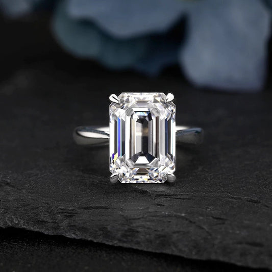 14k white gold moissanite engagement ring, Emerald cut moissanite ring