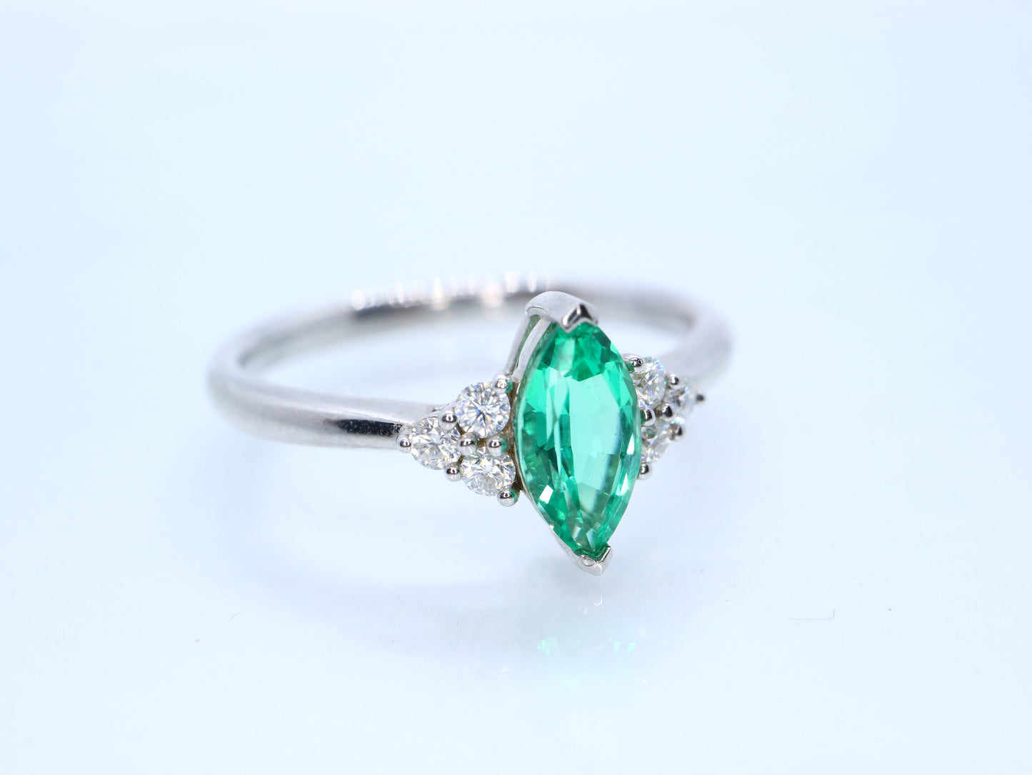 14k write gold Marquise shaped emerald ring, Emerald cluster ring, Cluster engagement ring, Emerald engagement ring, cluster ring gold