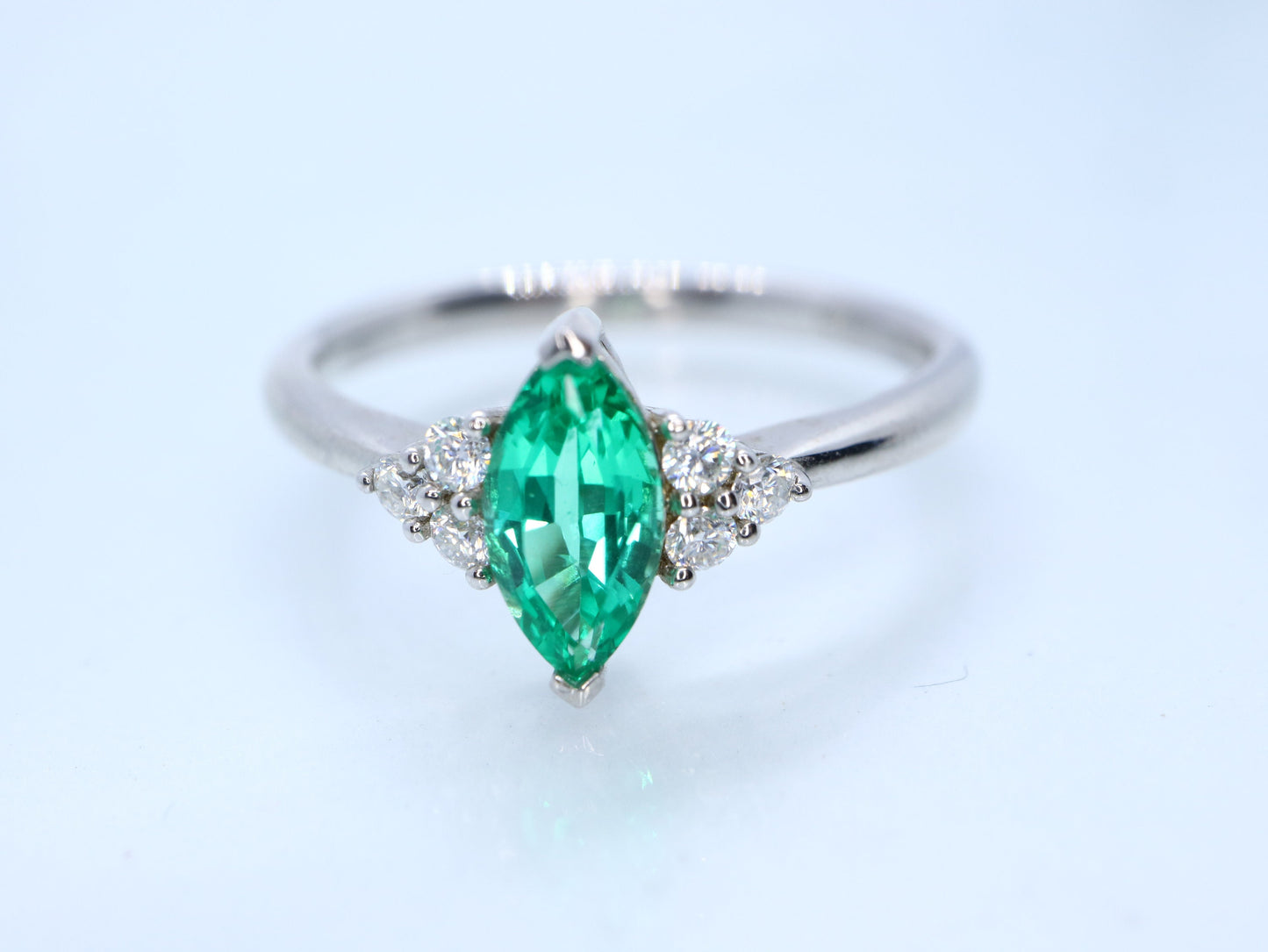 14k write gold Marquise shaped emerald ring, Emerald cluster ring, Cluster engagement ring, Emerald engagement ring, cluster ring gold