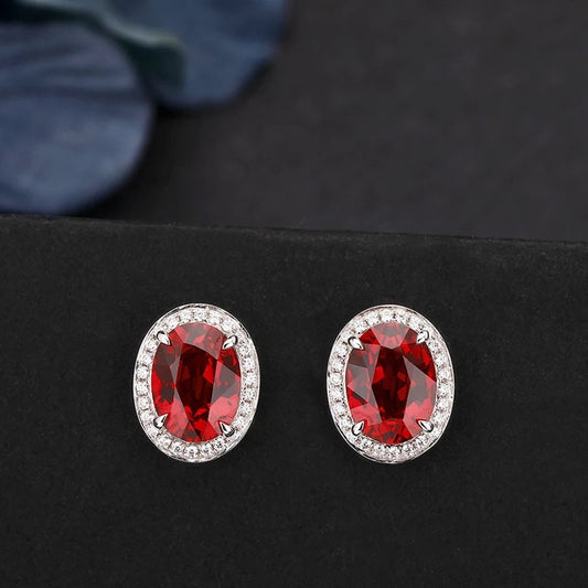 3CT oval cut garnet earring, Sterling silver gemstone earring, January birthstone jewelry, Rich red gemstone earring