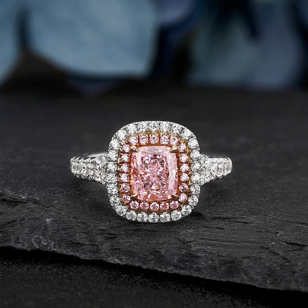 925 sterling silver 1.1 CT Cushion Cut Pink zircon ring, Women gift, Party wedding Eternity