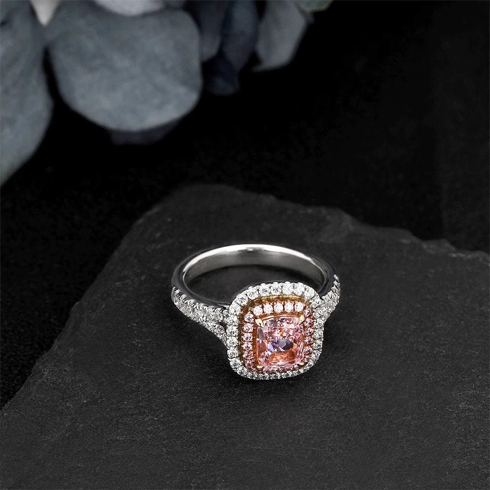 925 sterling silver 1.1 CT Cushion Cut Pink zircon ring, Women gift, Party wedding Eternity