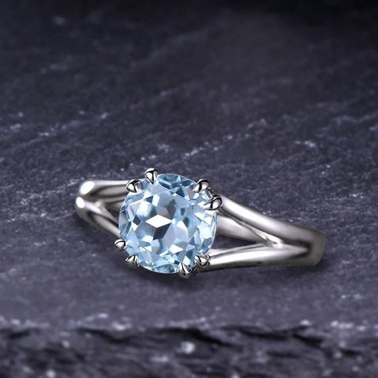 14k white gold natural aquamarine engagement ring