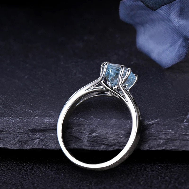 14k white gold natural aquamarine engagement ring