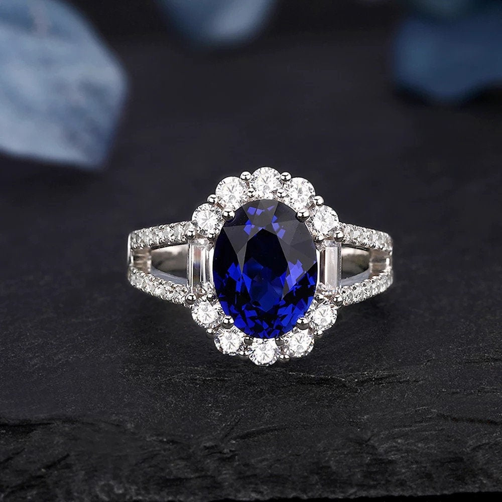 Oval cut lab  created sapphire engagement ring, oval cut sapphire engagement ring