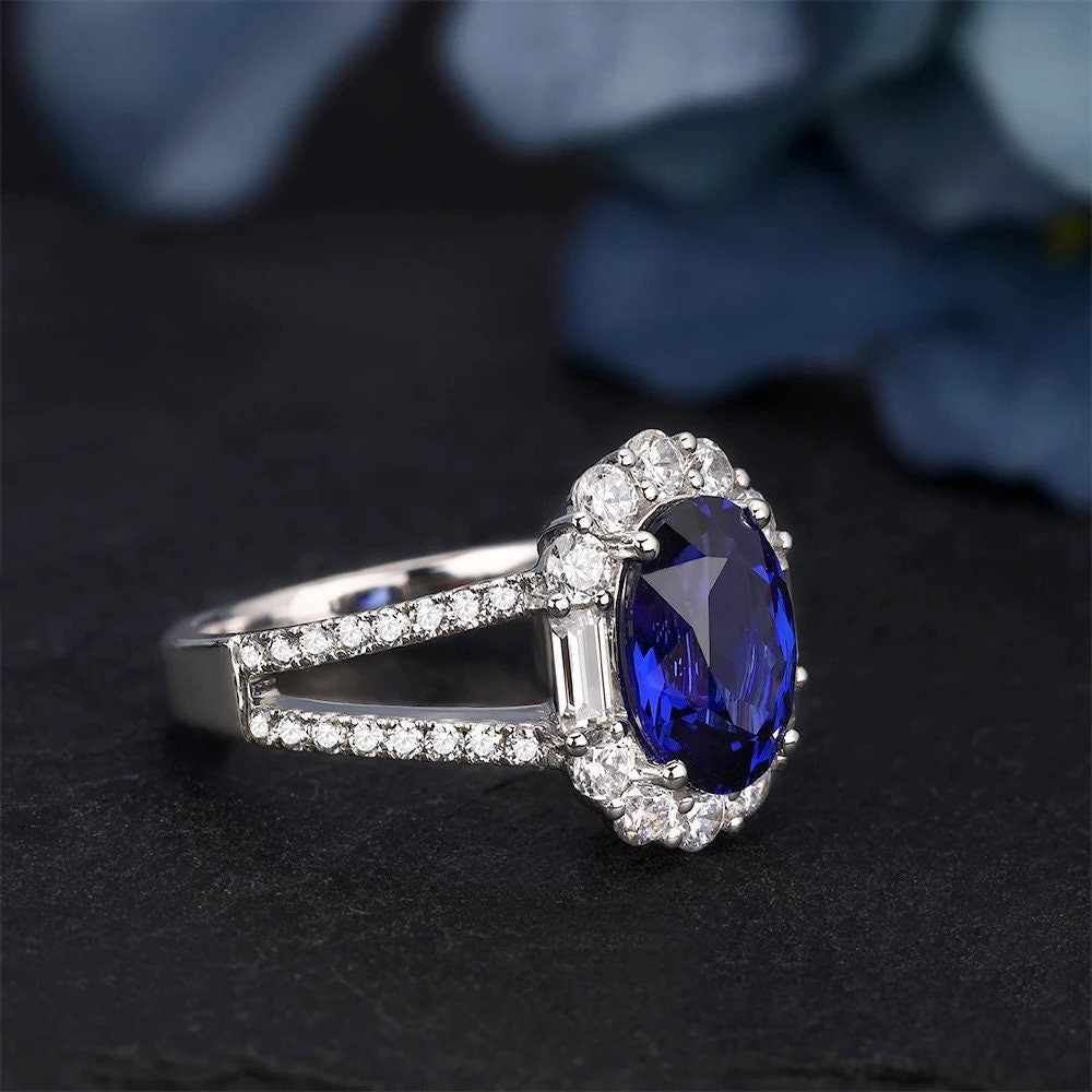 Oval cut lab  created sapphire engagement ring, oval cut sapphire engagement ring