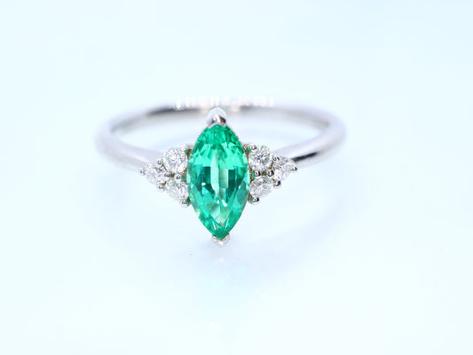 14k write gold Marquise shaped emerald ring, Emerald cluster ring, Cluster engagement ring, Emerald engagement ring, cluster ring gold