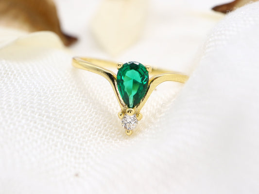 sterling silver open gemstone ring, Green gemstone open ring