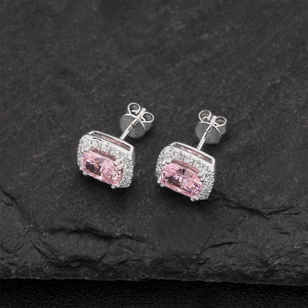 Exquisite Pink Gemstone Earrings - Sterling Silver and White Gold Creations, pink gemstone earring, Anniversary gift