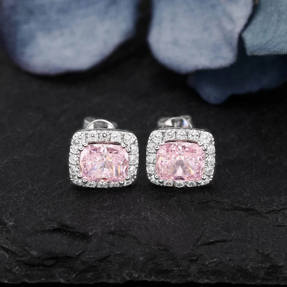 Exquisite Pink Gemstone Earrings - Sterling Silver and White Gold Creations, pink gemstone earring, Anniversary gift