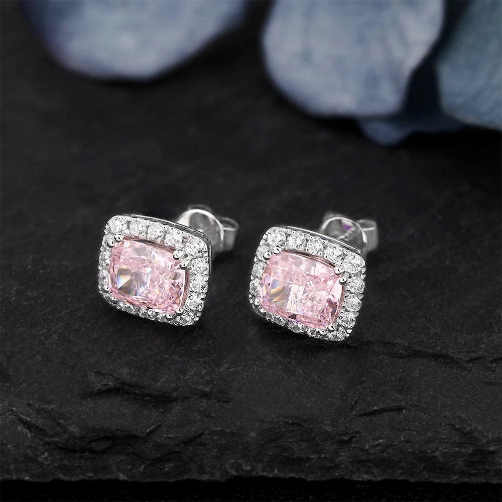 Exquisite Pink Gemstone Earrings - Sterling Silver and White Gold Creations, pink gemstone earring, Anniversary gift