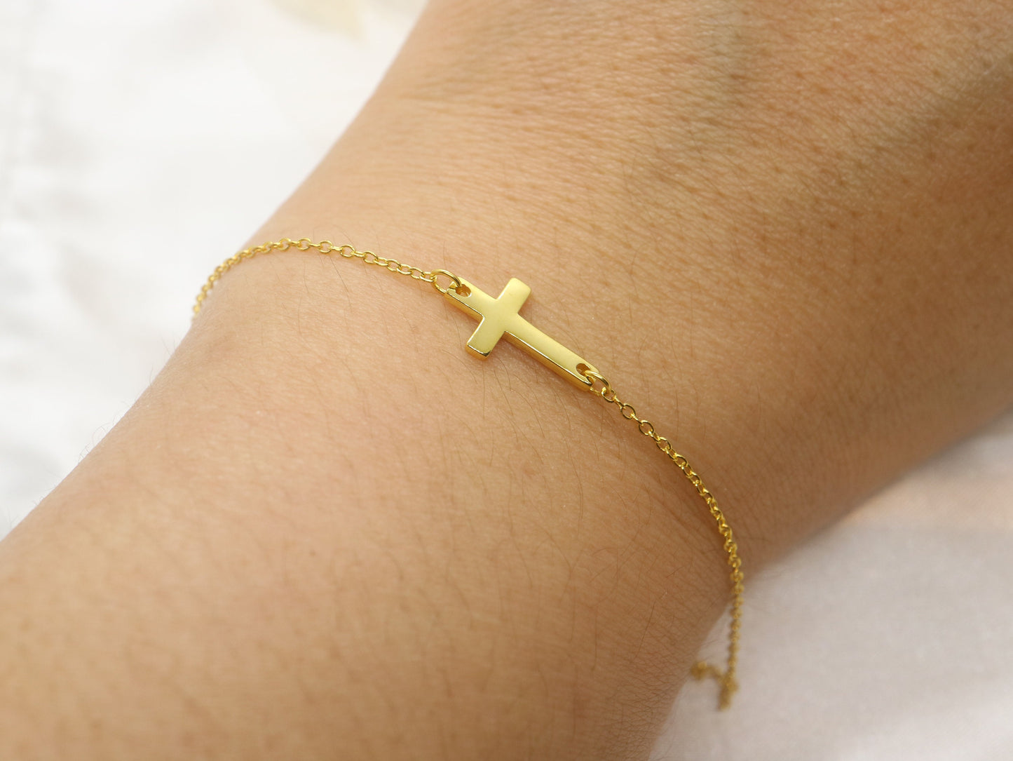 sterling silver cross bracelet, sideways cross bracelet, Christian cross chain link bracelet