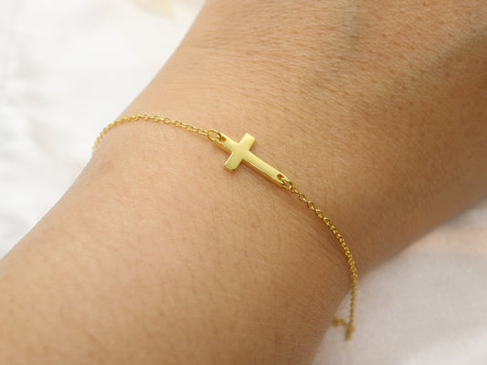 sterling silver cross bracelet, sideways cross bracelet, Christian cross chain link bracelet