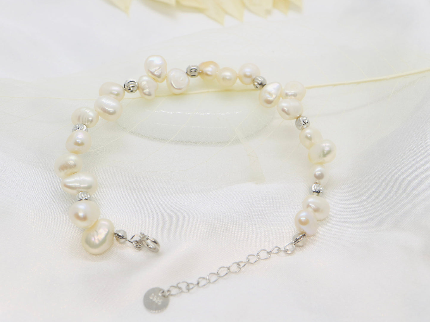 Sterling silver Pearl bracelet, gift for her