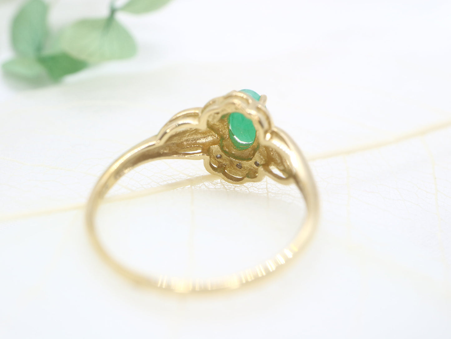 Vintage emerald engagement ring, two tone engagement ring, yellow and white gold diamond ring, made for her