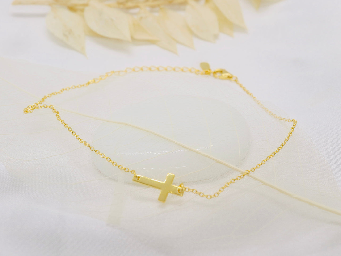 sterling silver cross bracelet, sideways cross bracelet, Christian cross chain link bracelet