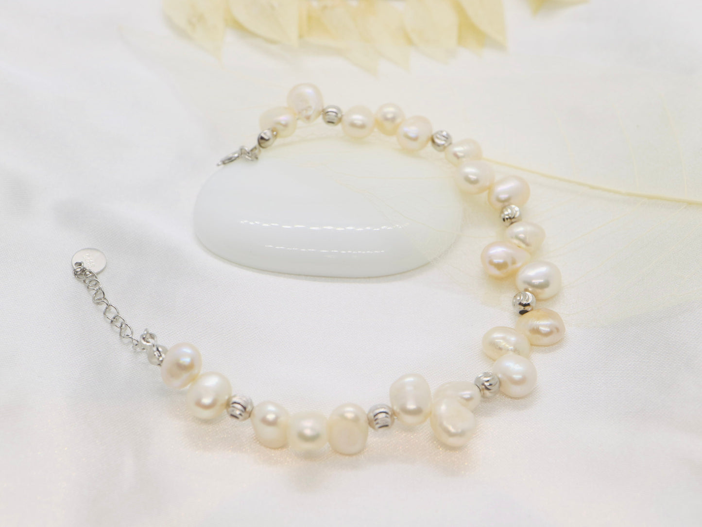 Sterling silver Pearl bracelet, gift for her