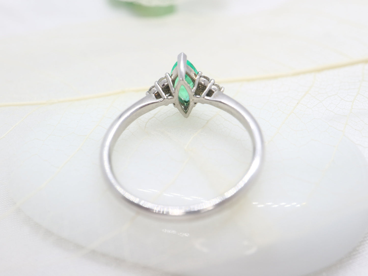 14k white gold Marquise shaped emerald ring, Emerald cluster ring, Cluster engagement ring, Emerald engagement ring, cluster ring gold