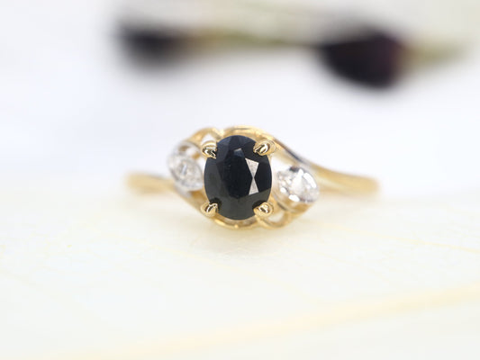 Vintage  14k Yellow Gold Sapphire and Diamond  Ring，14k white gold natural sapphire and diamond  Engagement Ring, Valentine's day gift