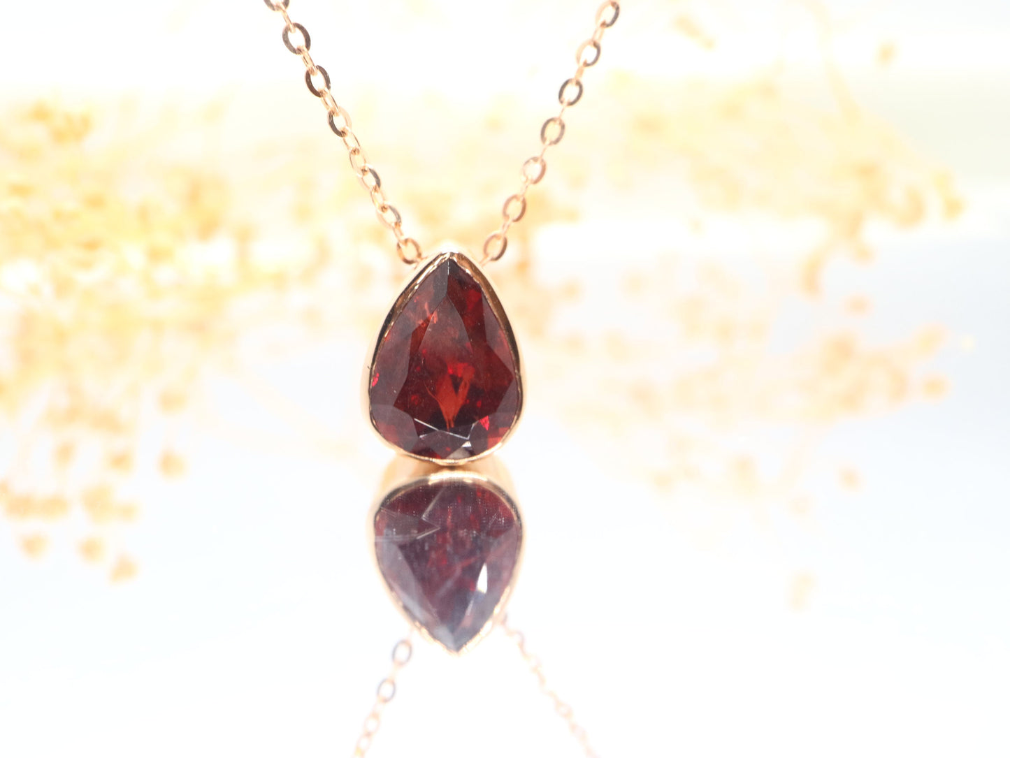 18K rose gold pear shaped garnet pendant, Natural garnet pendent, Custom order pendant, Gift for her