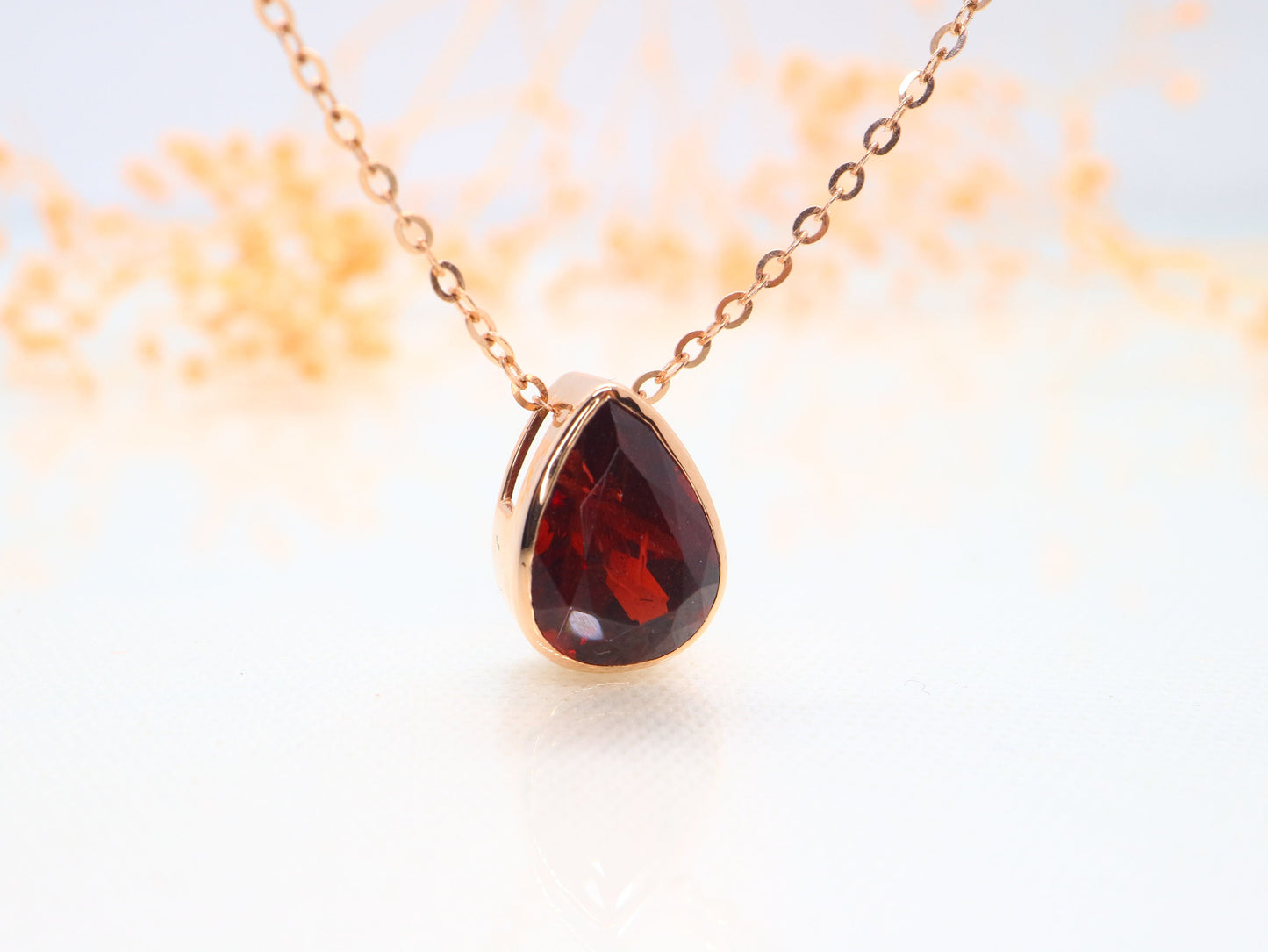 18K rose gold pear shaped garnet pendant, Natural garnet pendent, Custom order pendant, Gift for her