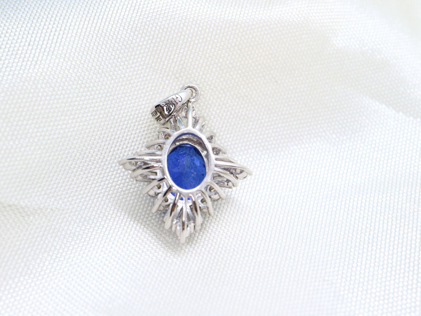 Lab created sapphire with CZ Pendent, sterling silver Lab sapphire pendant