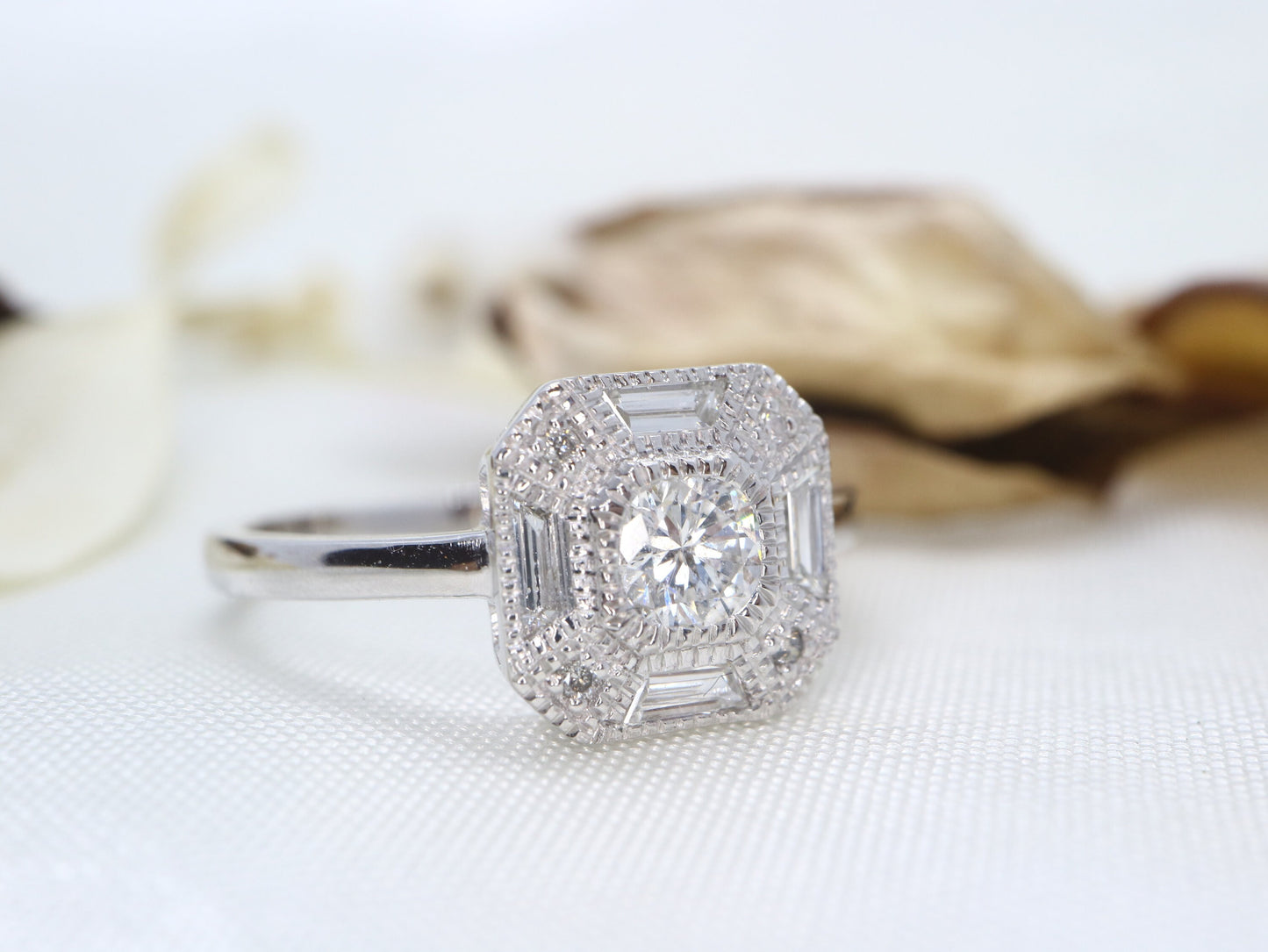 Art Deco diamond and white gold engagement ring, Square cut diamond ring, Vintage diamond ring,Vintage  wedding ring