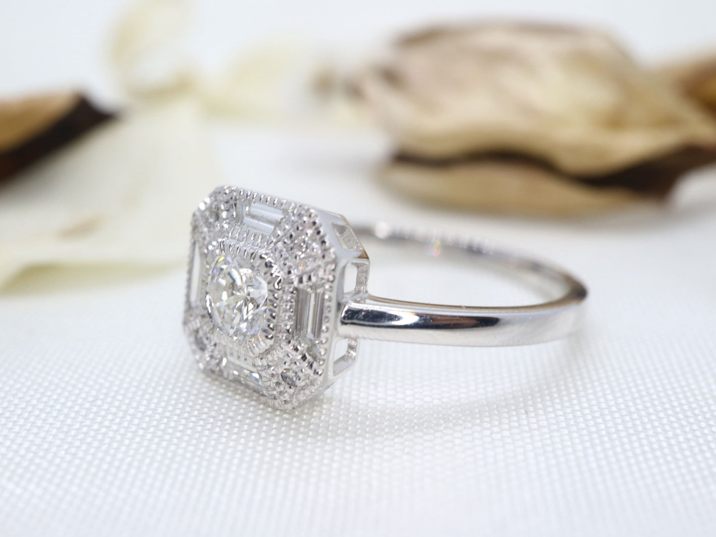 Art Deco diamond and white gold engagement ring, Square cut diamond ring, Vintage diamond ring,Vintage  wedding ring