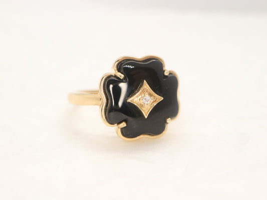 14k yellow gold onyx and diamond engagement ring, Onyx engagement ring, Onyx wedding ring