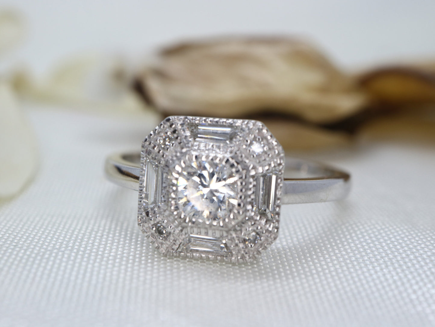 Art Deco diamond and white gold engagement ring, Square cut diamond ring, Vintage diamond ring,Vintage  wedding ring