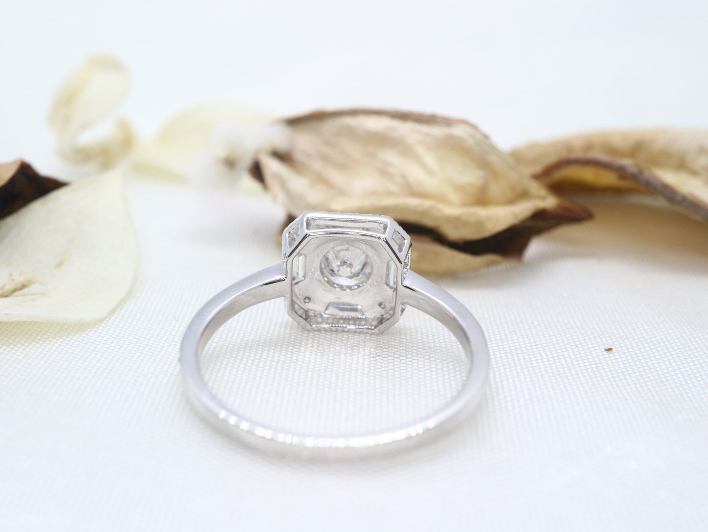 Art Deco diamond and white gold engagement ring, Square cut diamond ring, Vintage diamond ring,Vintage  wedding ring