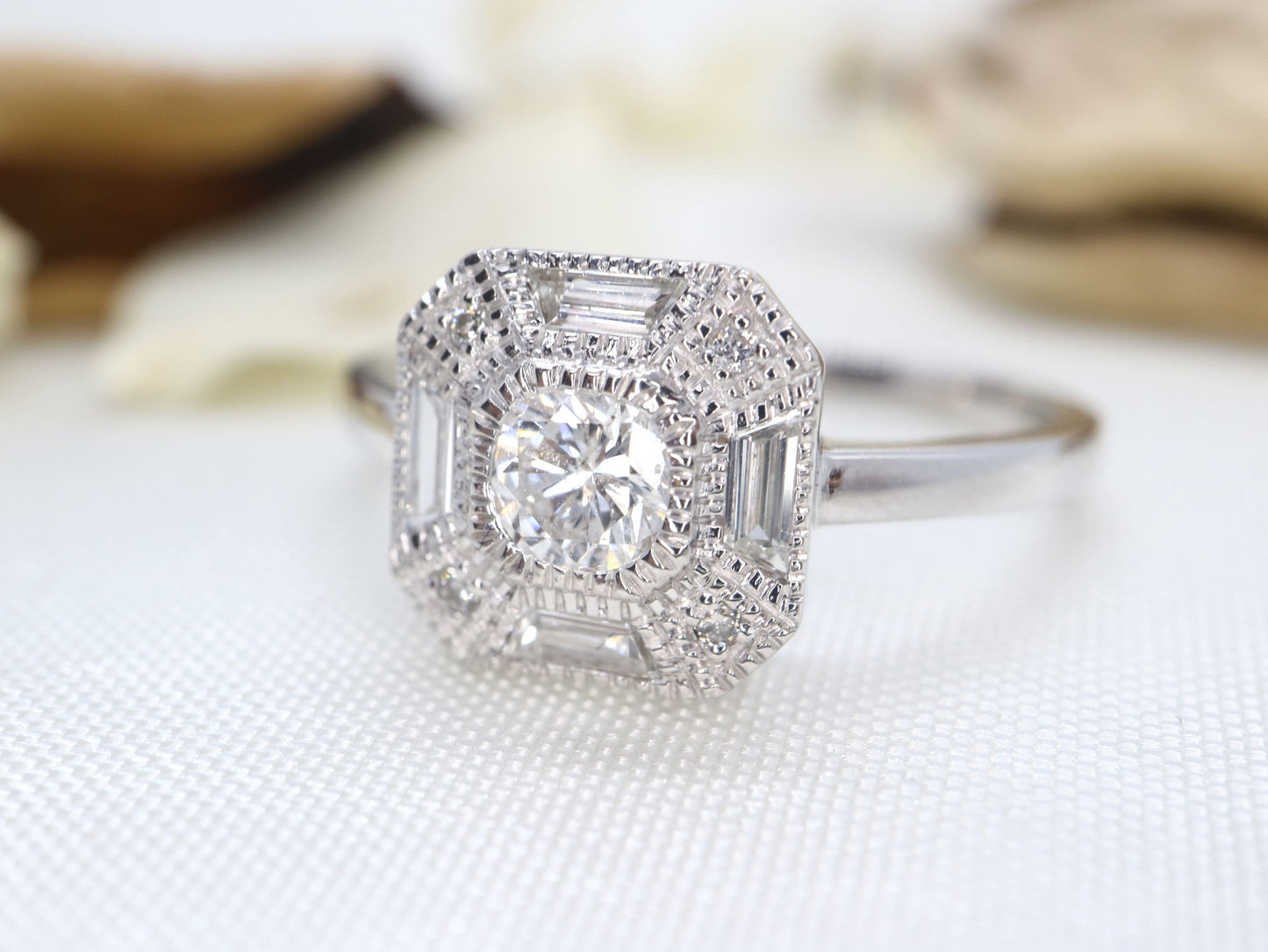 Art Deco diamond and white gold engagement ring, Square cut diamond ring, Vintage diamond ring,Vintage  wedding ring