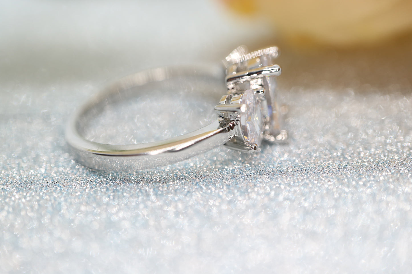 Moissanite  engagement ring, triple stone ring