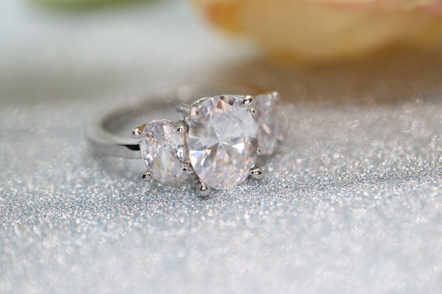 Moissanite  engagement ring, triple stone ring