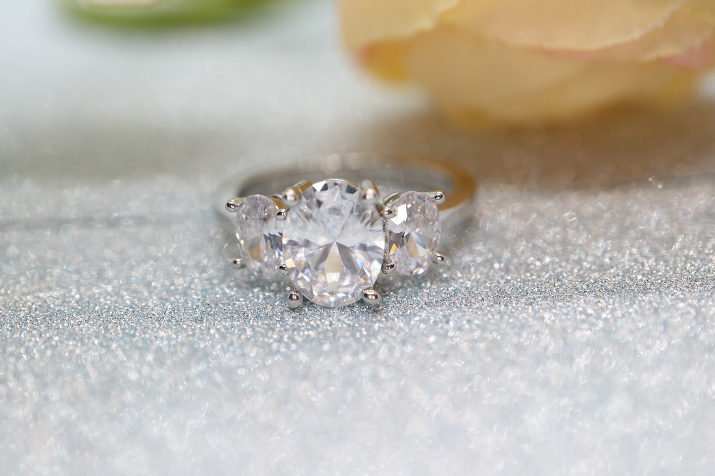 Moissanite  engagement ring, triple stone ring