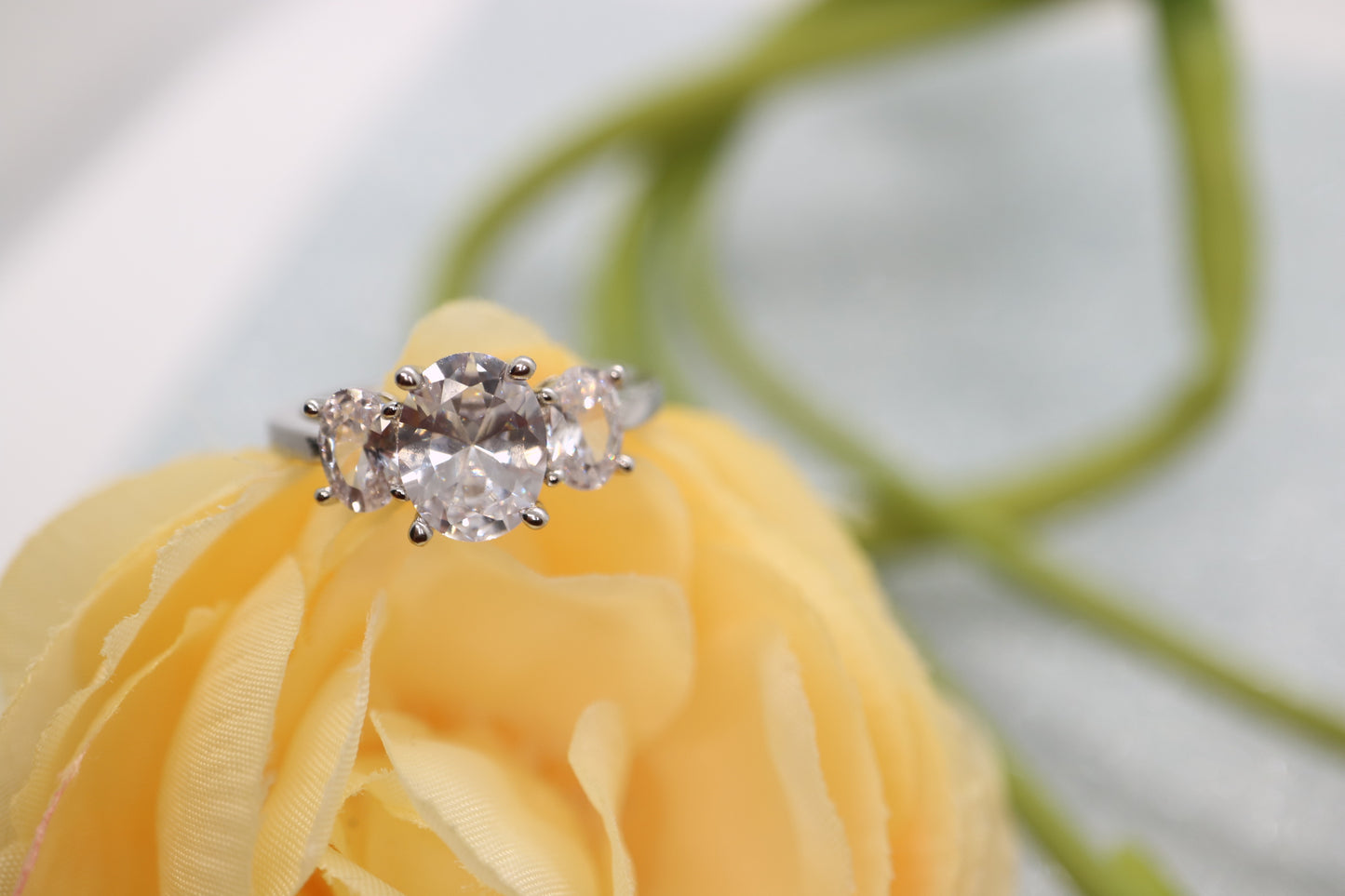 Moissanite  engagement ring, triple stone ring