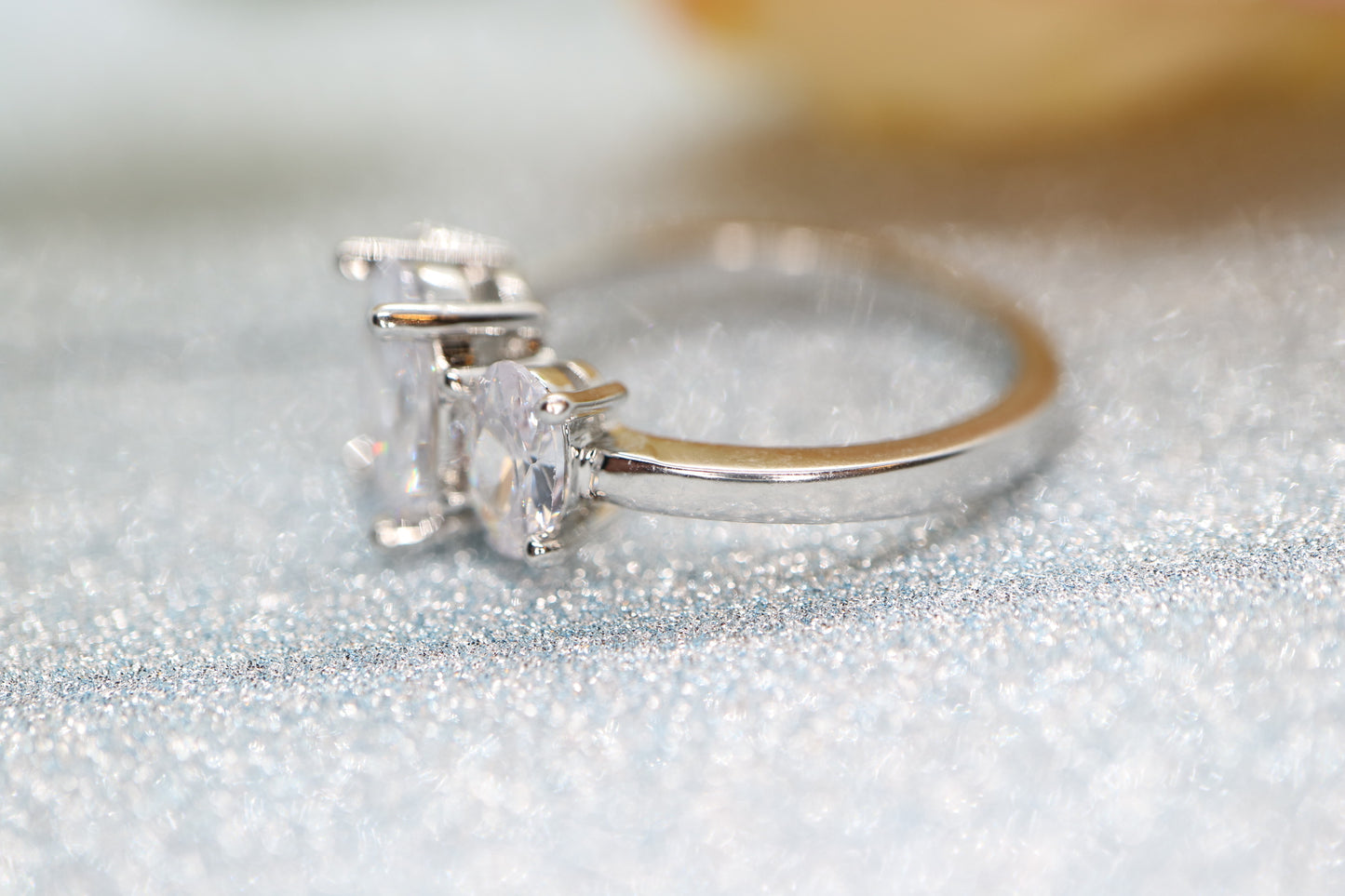 Moissanite  engagement ring, triple stone ring