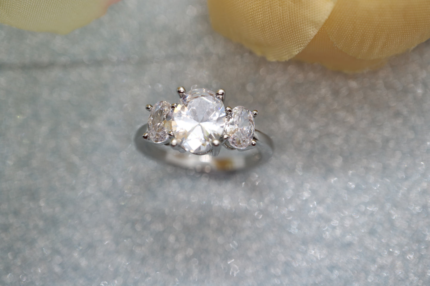 Moissanite  engagement ring, triple stone ring