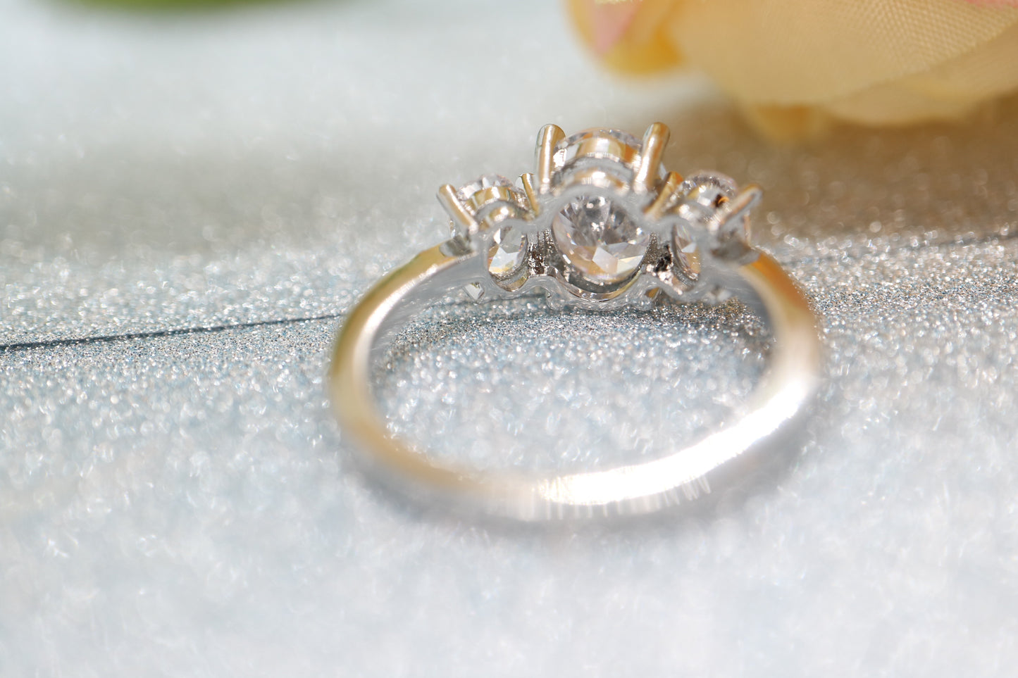 Moissanite  engagement ring, triple stone ring